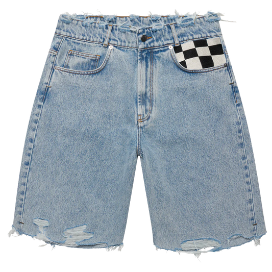 Baggy Checkered Denim Shorts