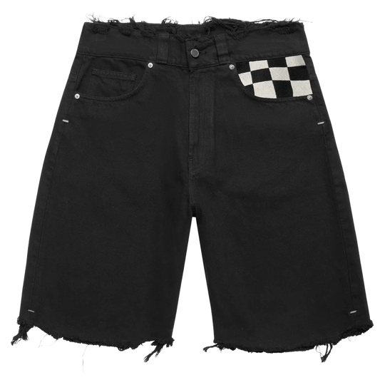 Baggy Checkered Denim Shorts