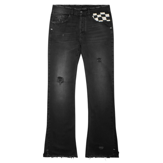 Flared Chckered Baggy Jeans