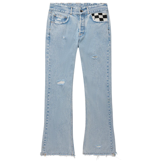 Flared Chckered Baggy Jeans