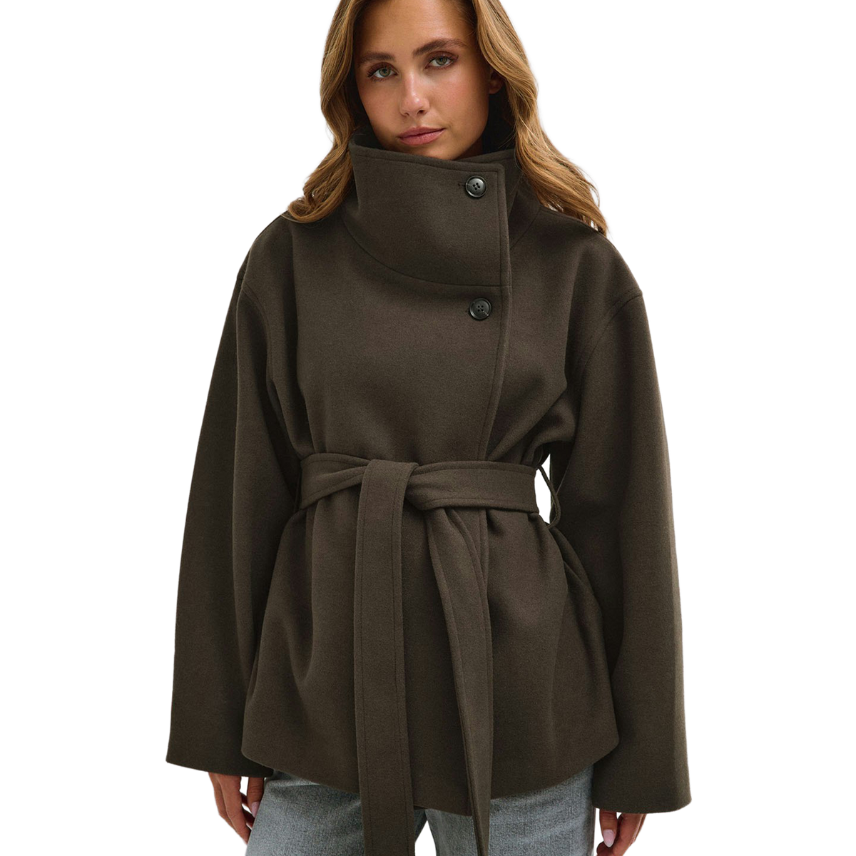 High Neck Wool Blend Jacket