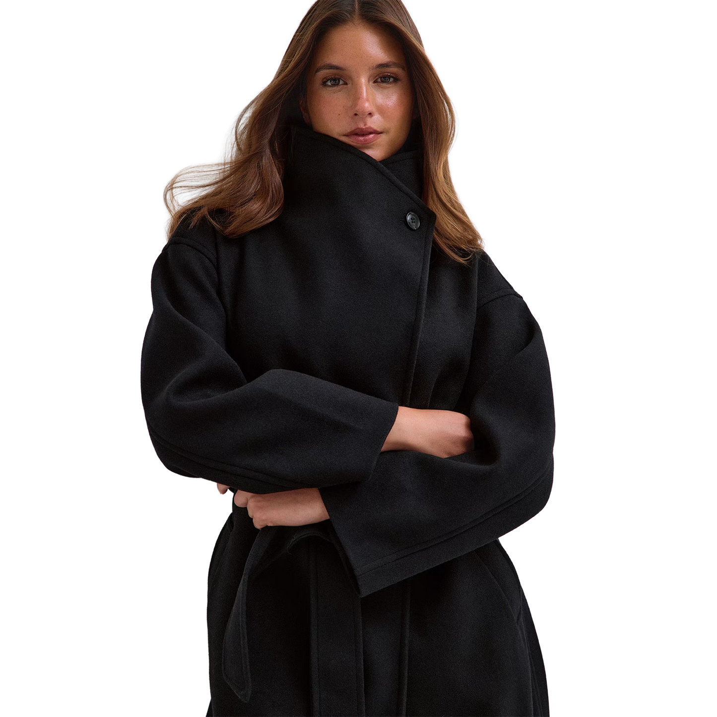 High Neck Wool Blend Coat