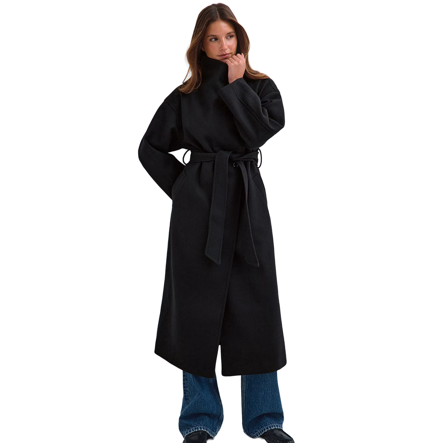 High Neck Wool Blend Coat
